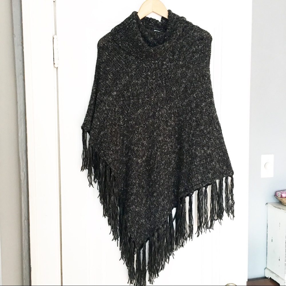Black And Gray Knit Poncho
